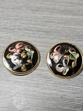 🦋 5 For $10 🦋 Vintage 1980's Milticolored Round Enamel Clip On Earrings